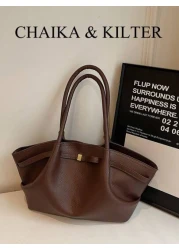 CHAIKA KILTER 1pc Solid Color PU Leather Shoulder Bag Women s Retro Casual Large Capacity Tote Bag With Adjustable Strap Pleated Design Double Handles Magnetic Closure Suitable For Travel Shopping Dat