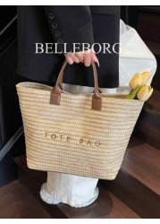 Large Capacity Casual Vacation Straw Tote Bag Minimalist Elegant Women Shoulder Handbag