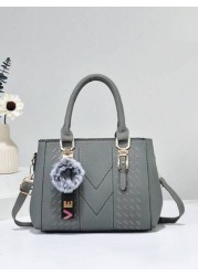 New Shoulder Handbag With Fur Ball Pendant Casual Style Mother s Day Gift For Mom Must Have For Mom Perfect For Office College Work Business Commuting Outdoor Travel Outing Best Mothers Day Gifts Ever
