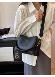 Fashion Elegant Solid Color Wide Strap PU Women Tote Bag With Shoulder Strap