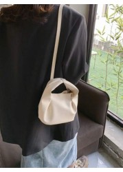 Mini Bucket Bag PU Litchi Embossed White Elegant