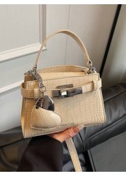 High End Crocodile Pattern Ladies Handbag High End Simple Letter Decoration Adjustable Shoulder Strap Messenger Bag Fashionable Strap Hardware Decoration Shoulder Commuter Bag Magnetic Buckle Opening
