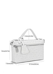 1pc PU Material Stone Ostrich Snake Skin Pattern Simple Elegant Women s Handbag Makeup Bag