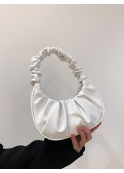 Mini Solid Color Women Pleated Handbag Women Solid Color Cloud Crescent Shoulder Bag