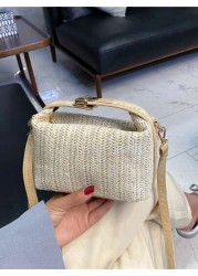 حقيبة بسيطة مضفرة من القش على الطريقة الكورية للصيف ، حقيبة يد نسائية كاجوال ، حقيبة كتف وعبر الجسم