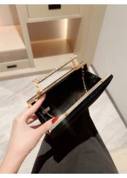 1pc Velvet Box Clutch Bag Glittery Metal Crystal Decor Evening Bag For Gown Formal Party Wedding Bridal Purse Crossbody Bag