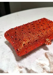 One Orange Sparkling Double Sided Hot Drill Rhinestone Decoration Clutch Metal Crossbody Chain Fashionable Elegant Classic Evening Bag Suitable For Formal Dinners Parties Weddings Banquets Festivals A