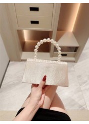 An Elegant Classic Pleated Design Evening Bag Romantic Faux Pearl Party Clutch Bag Luxury Satin Formal Dress Bag Flap Clutch With Chain Strap For Prom Perfectly Matching With New Years Outfit Excellen