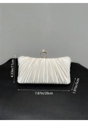 Women Fashionable Shiny Ring Buckle Pleated Satin Box Clutch Bag For Evening Dress Formal Party Prom Wedding Chain Handbag
