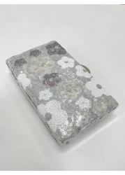 Flower Sequin Crossbody Stylish Silver Purse For Women Elegant Random Floral Embroidered Evening Silver Clutch Bag Prom Accessories Bridesmaid Gifts Fashion Retro Chain Evening Bag Mini Box Bag For Pa