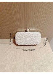 1pc Elegant Faux Pearl Box Shape Evening Clutch Bag White Romantic Wedding Party Purse Luxury Rhinestone Decor Evening Gown Bag Formal Party Crossbody Chain Bag Perfectly Matching With New Years Outfi