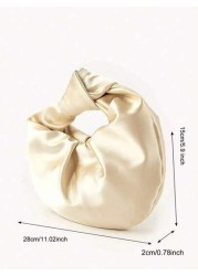 Elegant Solid Color Simple Design Taffeta Material Knot Pleated Cloud Clutch Bag For Party Prom Event