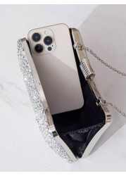 Rhinestone Embellished Evening Clutch Handbag Women s Shoulder Crossbody Chain Bag Square Mini Party Purse Glamorous Rhinestone Bag
