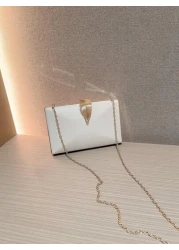 Moonlit EveBag Women s Fashion Metal Box Shaped Evening Clutch With Sparkling Leaf Buckle Party Handbag Chain Bag Bridal Bag For Wedding And Dance Party Valentines