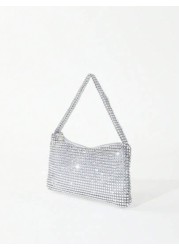 Silver Sparkly Faux Rhinestone Plastic Clutch Bag With Zipper Perfect For Parties Gatherings And Wedding Ceremonies Glamorous Rhinestone Bag