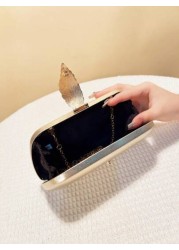 حقائب مناسبة مسائية بتصميم كاجوال من البولي يوريثان أسود بأوراق معدنية لامعة حقائب كلاتش صغيرة لحفلات الحفلا