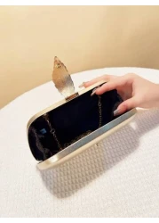 PU Fashion Causal Design Evening Bags Black Metal Leaf Glitter Small Clutch Bags Party Event Dinner Banquet Handbags With Chain Shoulder Purse