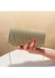 Women s Fashionable Elegant Pleated Clutch Bag Formal Party Evening Bag With Chain Shoulder Strap