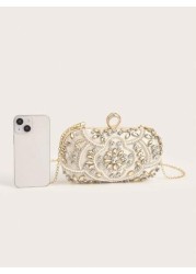 Glitter Handbag Glamorous Glitter Bling Sequin Luxury Shiny Gorgeous Rhinestone Decor Evening Box Clutch Bag Evening Bag Dinner Bag Faux Pearl Rhinestone For Party Girl Woman Bride Perfect For Party W