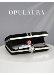 OpulAura Women Autumn Winter Fashion Luxury Mini Velvet Gift Box Evening Bag Party Clutch With Metallic Decorative Trim Glitter Formal Party Handbag With Detachable Chain Suitable For Party Wedding Fo