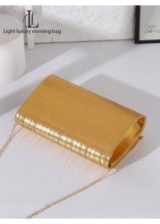1pc Women s Fashionable Elegant Shiny Gold Pleated Evening Clutch Bag Decorated With Metallic Stripes Versatile Clutch Purse For Dignified Lady Suitable For Wedding Prom Nightclub Party Birthday Gift