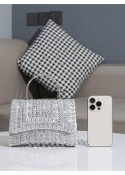 Elegant Silver Sparkling Rhinestone Decor Party Clutch Handbag Crystal Beaded Evening Bag For Women Formal Occasions Perfect For Party Wedding Prom Dinner Banquet Matching With Holiday Party Dress Eve