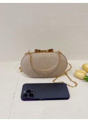 Elegant Fashionable Mini Evening Bag Shiny Clutch Purse Rhinestone Sparkly Evening Bag Metallic Chain Bridal Wedding Party Golden Bag Crossbody Handbag For Women Tready Party Bags Perfect For Party We