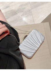 Women s Luxurious Pleated Chain Satin Box Clutch Bag Evening Bag