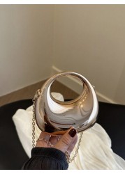 1pc New Avant Garde Metallic Acrylic Crescent Moon Shaped Mini Handbag Glossy Silver And Gold Tone Lunar Crossbody Shoulder Bag With Metallic Chain Fashion Versatile Makeup Cosmetic Earphone Pouch Min