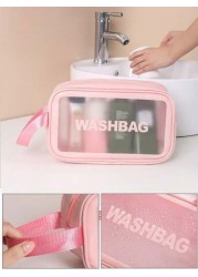 4pcs 1pc PVC Portable Cosmetic Bag Travel Makeup Organizer Pouch Waterproof Toiletry Bag Multi Functional Storage Bag For Lipstick Lip Liner Comb Makeup Brushes Eyeshadow Palette Toothpaste Skincare N