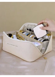 1pc PU Leather Waterproof Makeup Bag Cosmetic Organizer Portable Toiletry Bag Waterproof PU Skincare Pouch Large Capacity Double Layer Makeup Bag Makeup Organizer