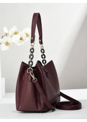 Fashion Solid Color Women s Handbag Women s Chain Crossbody Bag Anti Theft Shoulder Bag Women s PU Leather Shoulder Bag With Phone Wallet Bucket Bag Bag For Women Elegant Best Mothers Day Gifts Ever