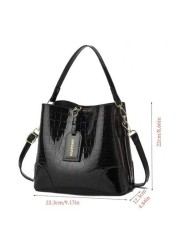 1 Pc Stone Texture Handbag 2024 New High End Glossy PU Bucket Bag With Multiple Compartments Large Capacity Suitable For Daily Commute Shoulder Carry