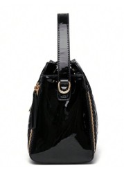 Women Patent Leather Handbag High Quality Lnterior Slot Pocket Leather Bucket Bag Female Shoulder Bag Luxury Brand Crossbody Bag