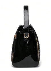 Women Patent Leather Handbag High Quality Lnterior Slot Pocket Leather Bucket Bag Female Shoulder Bag Luxury Brand Crossbody Bag