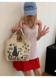 حقيبة نسائية جديدة عصرية كاجوال للذراع ، حقيبة يد كبيرة السعة ، طبعات قطط ، حقيبة كتف نسائية ، مصنوعة من قماش