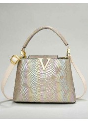 Ladies Luxury Snake Patterned Handbag Stylish Layered Design Paired With Gold Hardware Multifunctional Shoulder Bag And Crossbody Bag PU Material Elegant Daily Use Daily Shoulder Bag Snake Patterned B