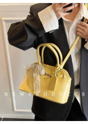 low tea 1 حقيبة كتف ذات طراز رجعي للنساء، من مواد البولي يوريثان ذات لون واحد، تصميم مقبض مزدوج، ذات إغلاق بcremallera،