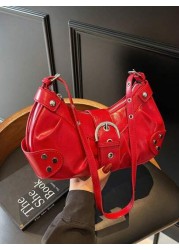 Niche Design Casual Versatile Minimalist Fashion PU Texture Shoulder Crossbody Handheld Crescent Bag