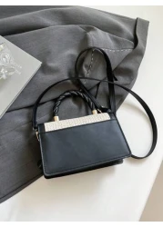 حقيبة يد من القش للسيدات مع غطاء طري ومخرم باللون المتباين والتطريز، حقيبة تسوق أنيقة للسيدات الشابة