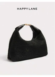 HAPPY LANE HAPPY LANE Luxurious Embroidered Floral Vintage Style Handbag With Red Yellow And White Delicate Flowers On A Black Background Fashionable Wide Handle With Metal Buckle Perfect For Everyday