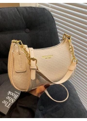 حقيبة كتف نسائية جديدة أنيقة، لون سادة من البولي يوريثان، مزودة بمقبض من السلسلة المعدنية