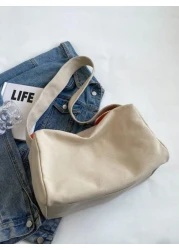 حقيبة كتف كاجوال بسيطة للنساء، واسعة السعة مع حزام قابل للتعديل، حقيبة شنطة قماش بإغلاق سحاب باللون المركب، م
