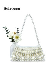 Pearl Handled Large Tote Bag With Bead Detail Shoulder Bag Or Underarm Bag