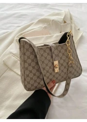 1pc Zipper Decorated With Metal Lock Floral Pattern Fashionable Versatile Casual Shoulder Bag Suitable For Women Daily Use