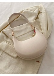 1pc Zipper Closure PU Solid Color Crescent Armpit Bag Fashionable Retro Office Work Shoulder Bag Versatile Baguette Bag