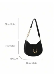 Lightweight Business Casual Small Zipper Hobo Bag Fashionable Black Metal Decor For Teen Girls Women College Students Rookies White Collar Workers Perfect For Office College Work Business Commute Outd