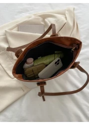 حقيبة كتف عصرية وعتيقة بنقشة شبكية مع خطوط مخيطة ومطوية بالضغط للنساء، حقيبة تسوق للترفيه