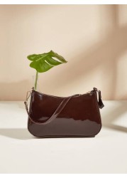 Artificial Patent Leather Minimalist Hobo Bag Perfect For Music Festival
