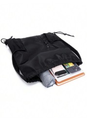 Large Stock New Arrival Water Proof Nylon Drawstring Backpack Solid Color Travel Outdoor Gym Bag Simple Outdoor Travel Backpack Weekend Summer Vacation Holiday Document Carry On Casual Black Personali